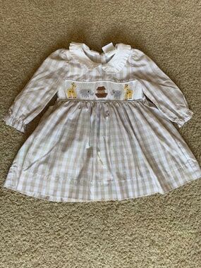Tan gingham embroidered dress